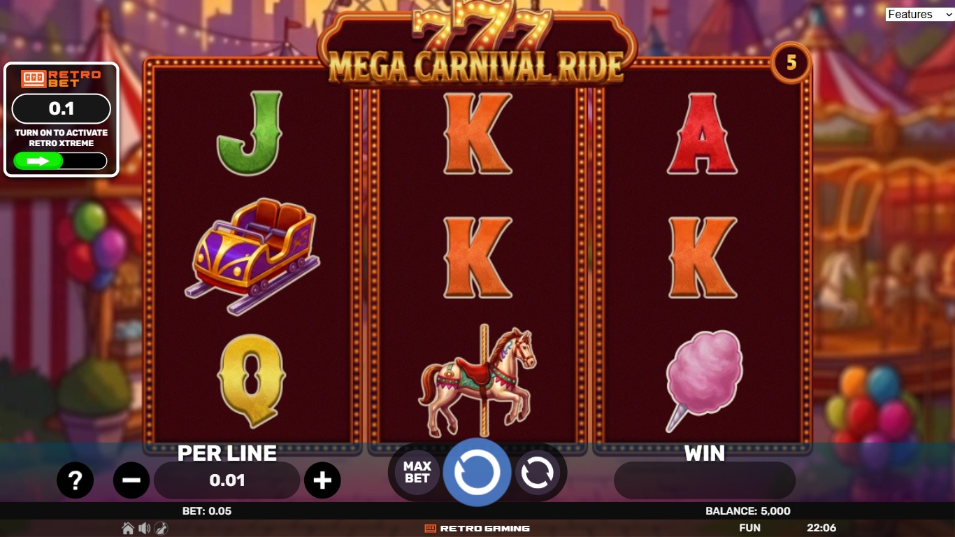 Mega Carnival Ride slot gameplay with symbols on a 3x3 board