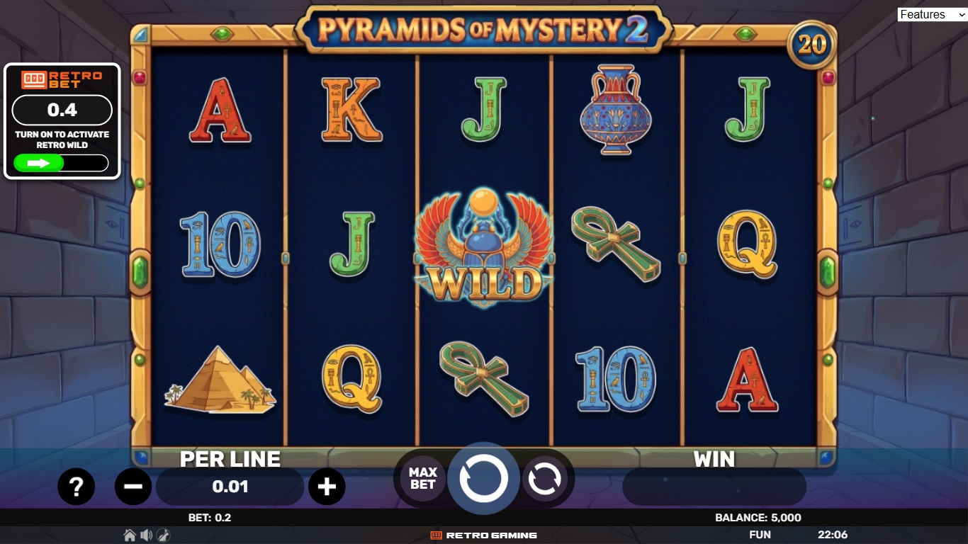 Pyramids of Mystery 2 slot gameplay with symbols on a 5x3 board