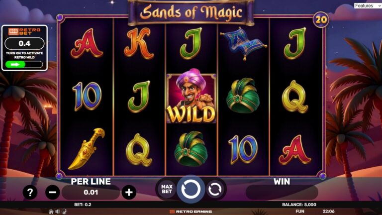 Sands of Magic slot gameplay with symbols on a 5x3 board