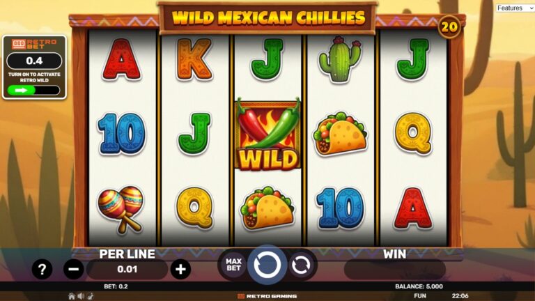 Wild Mexican Chillies slot gameplay showing symbols on a 5x3 board