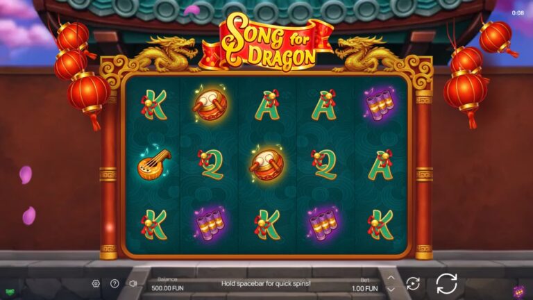 Song for Dragon slot gameplay showing symbols on a 5x3 board