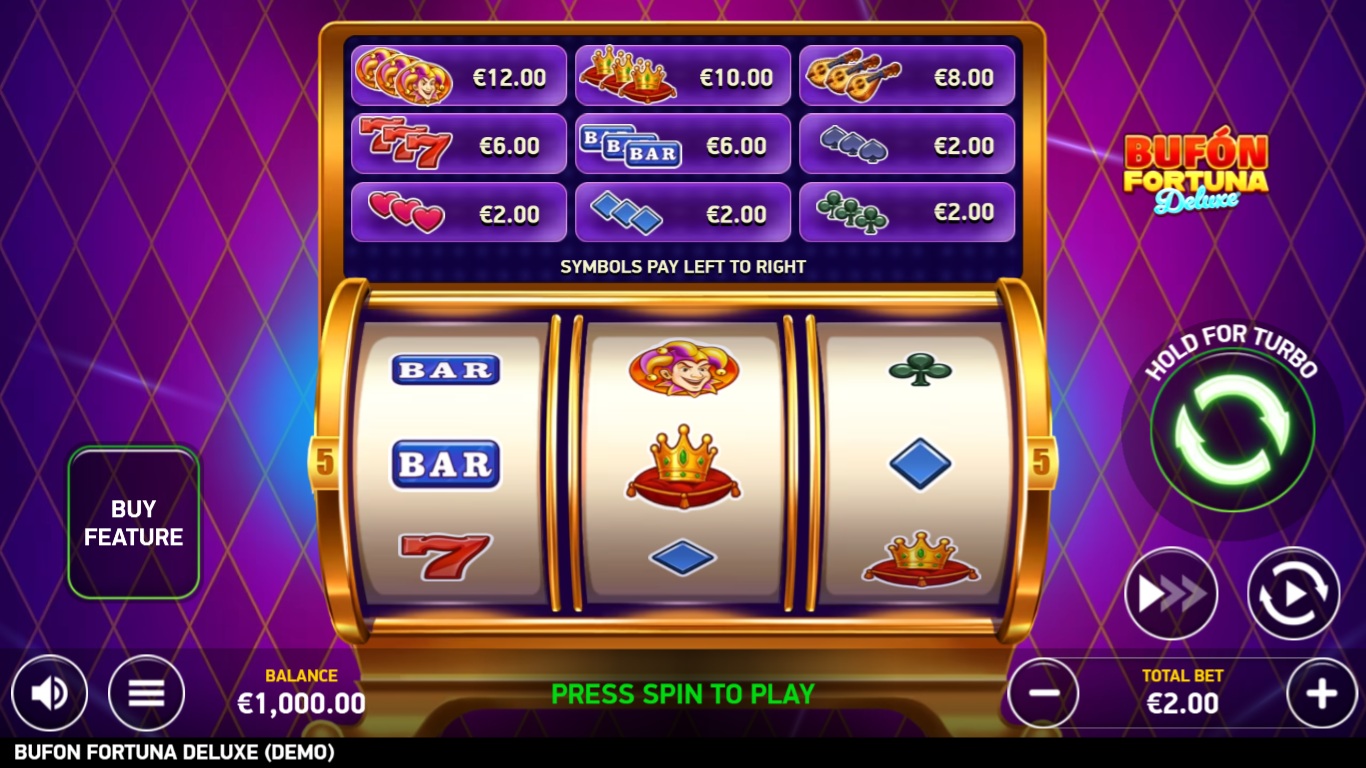 Bufon Fortuna Deluxe slot gameplay showing symbols on a 3x3 board