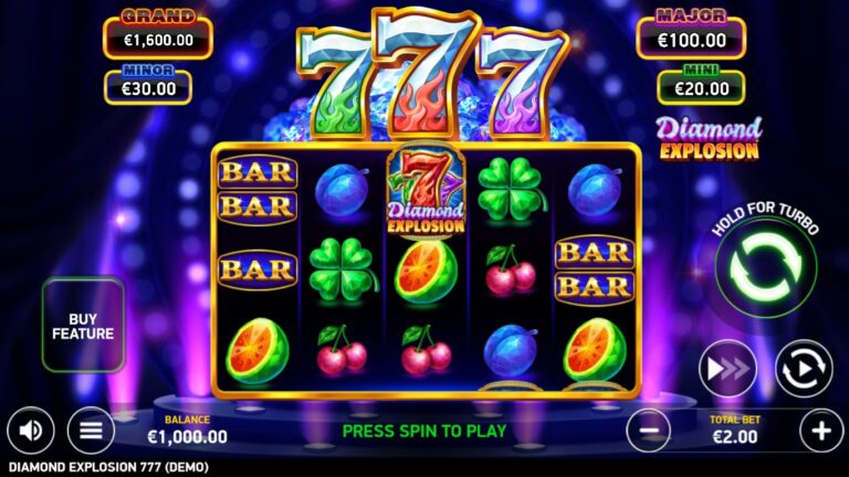 Diamond Explosion 777 slot gameplay showing symbols on a 5x3 board
