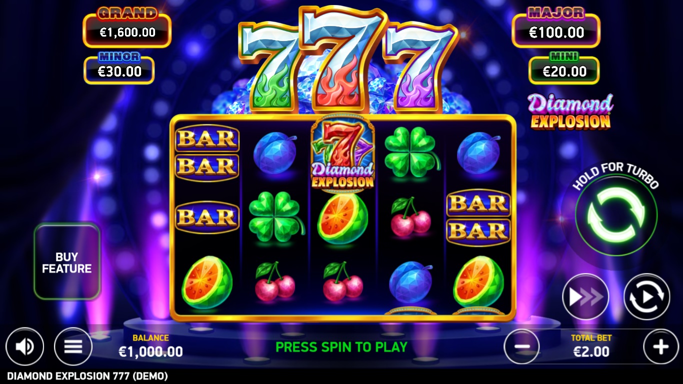 Diamond Explosion 777 slot gameplay showing symbols on a 5x3 board