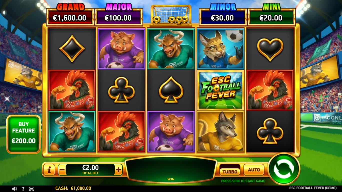 ESC Football Fever slot gameplay showing symbols on a 5x3 board