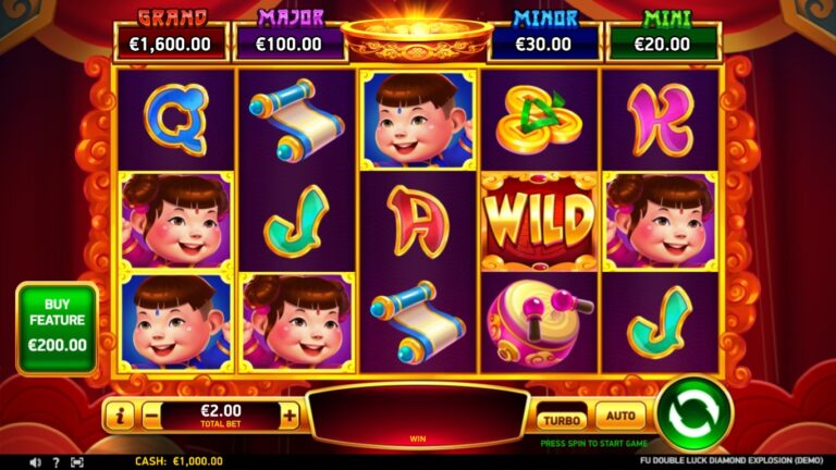 Fu Double Luck Diamond Explosion slot gameplay showing symbols on a 5x3 board