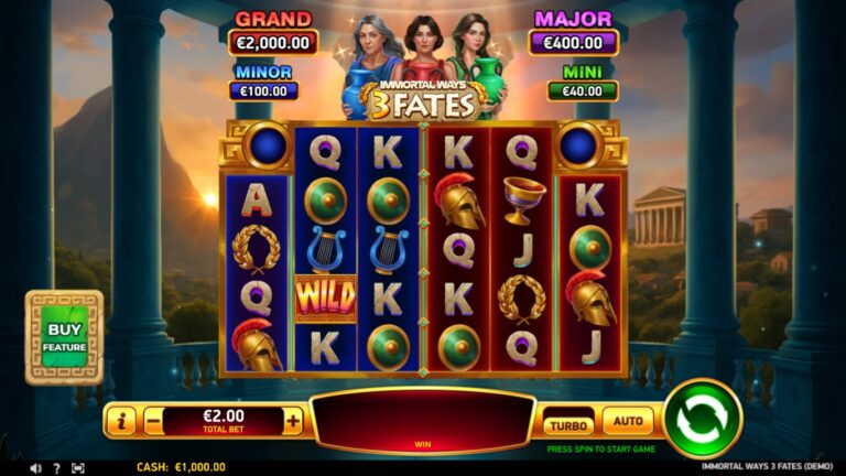 Immortal Ways 3 Fates slot gameplay showing symbols on a 4x5x5x5x5x4 board