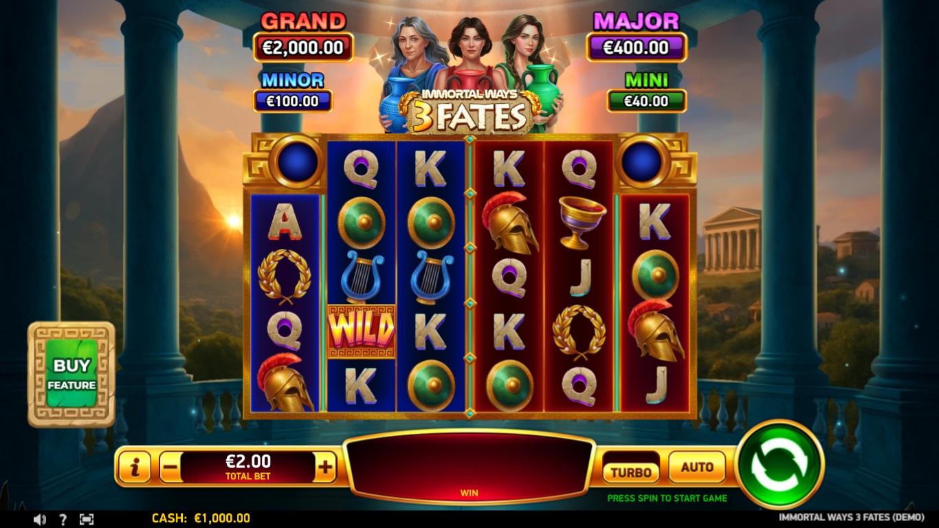 Immortal Ways 3 Fates slot gameplay showing symbols on a 4x5x5x5x5x4 board