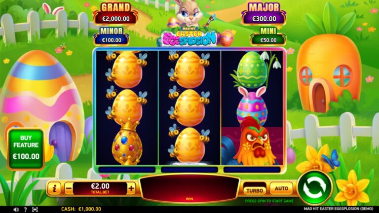 Mad Hit Easter Eggsplosion slot gameplay showing symbols on a 3x3 board