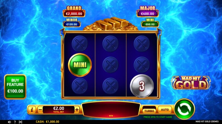 Mad Hit Gold slot gameplay showing symbols on a 3x3 board