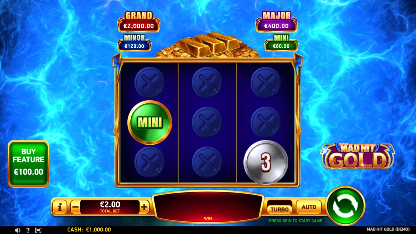 Mad Hit Gold slot gameplay showing symbols on a 3x3 board