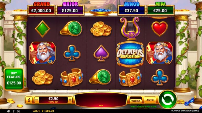 Olympus Explosion slot gameplay showing symbols on a 5x3 board