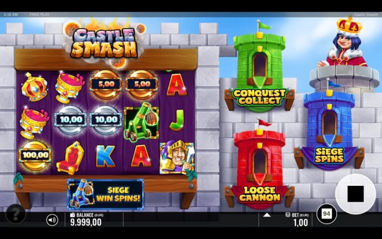 Castle Smash slot gameplay showing symbols on a 5x3 board