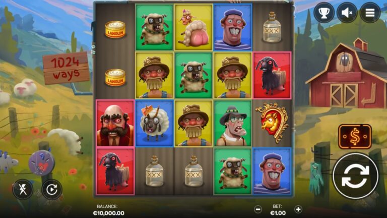 Sheeple slot gameplay showing symbols on a 5x4 board
