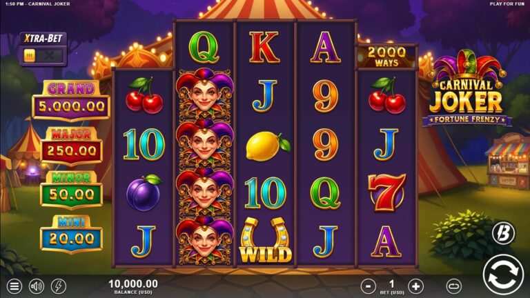 Carnival Joker slot gameplay showing symbols on a 5x4–7 board