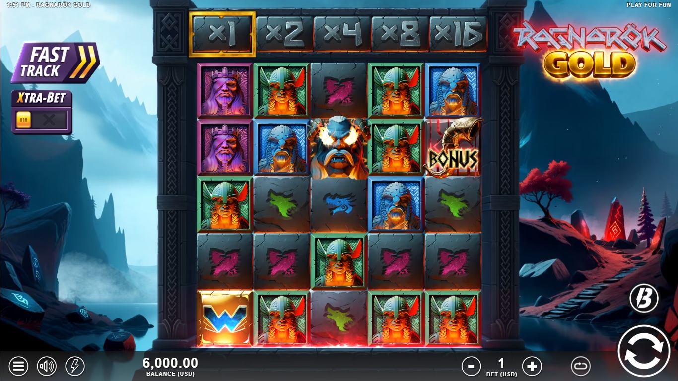 Ragnarok Gold slot gameplay showing symbols on a 5x5 board