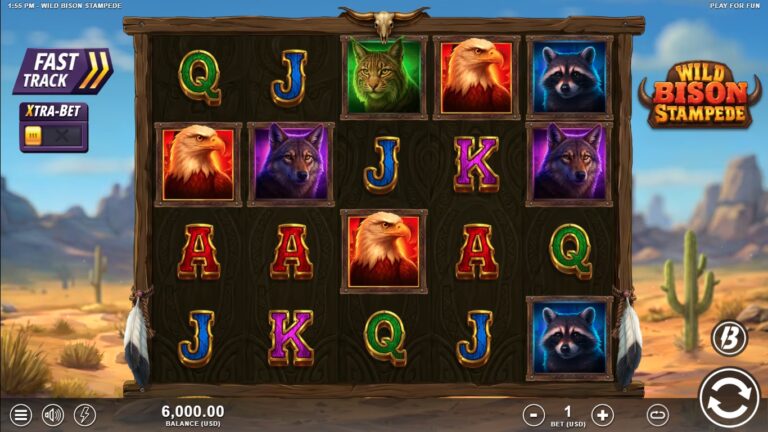 Wild Bison Stampede slot gameplay showing symbols on a 5x4 board