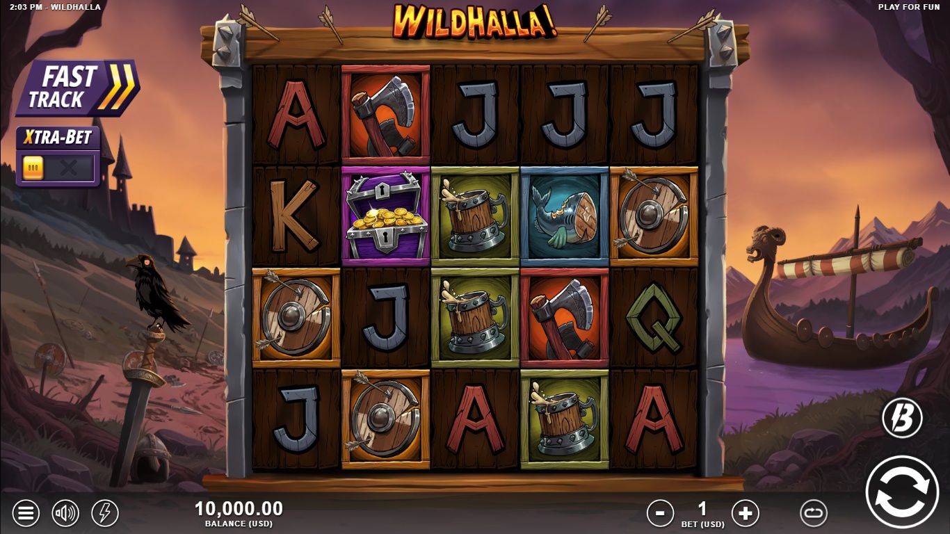 Wildhalla slot gameplay showing symbols on a 5x4 board