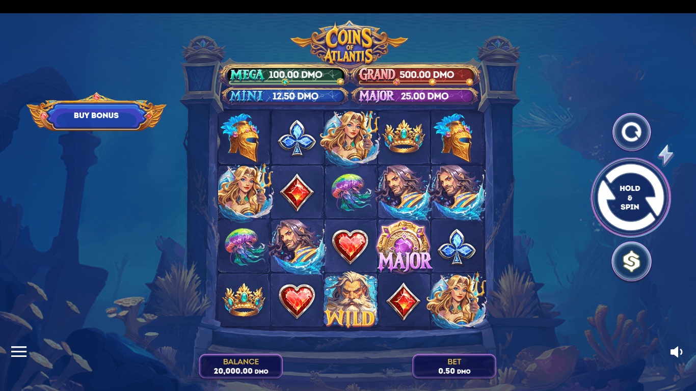 Coins of Atlantis slot gameplay showing symbols on a 5x4 board