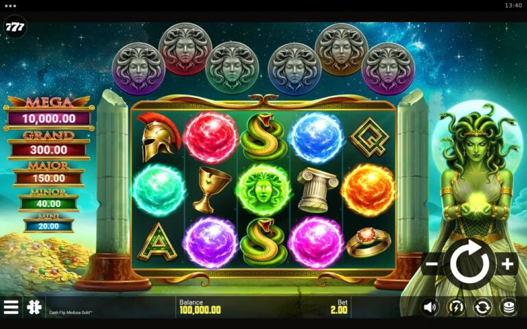 Cash Flip Medusa Gold slot gameplay showing symbols on a 5x3 board