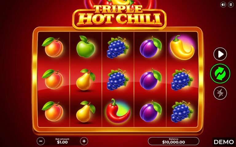 Triple Hot Chili slot gameplay showing symbols on a 5x3 board