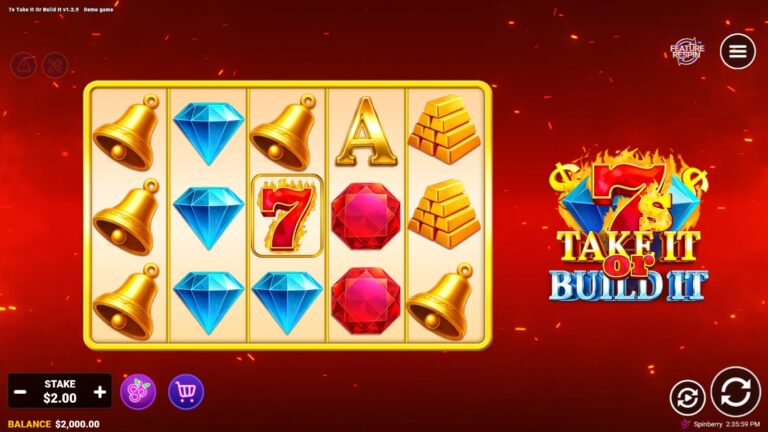 7s Take It or Build It slot gameplay showing symbols on a 5x3 board