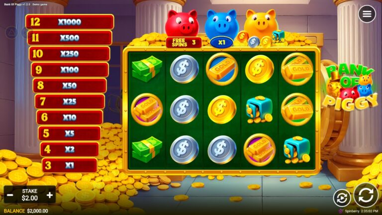 Bank of Piggy slot gameplay showing symbols on a 5x3 board
