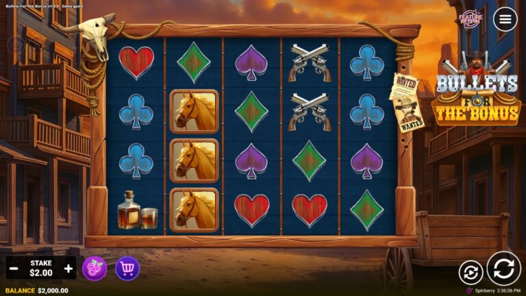 Bullets For The Bonus slot gameplay showing symbols on a 5x4 board