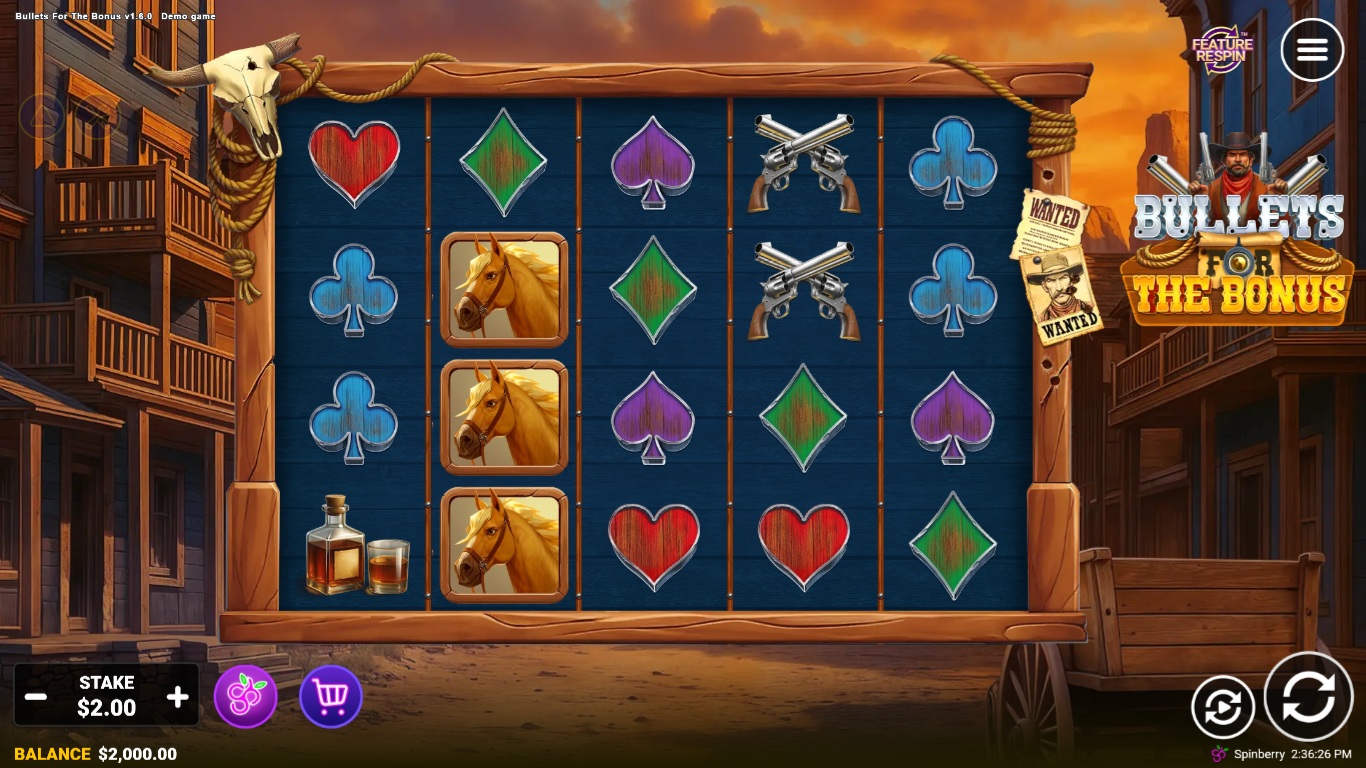 Bullets For The Bonus slot gameplay showing symbols on a 5x4 board