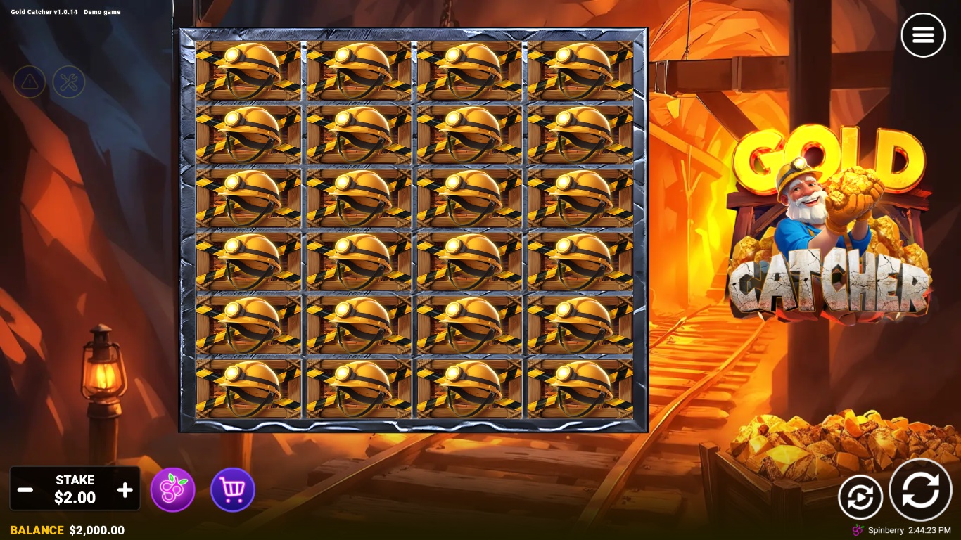 Gold Catcher slot gameplay showing symbols on a 4x6 board