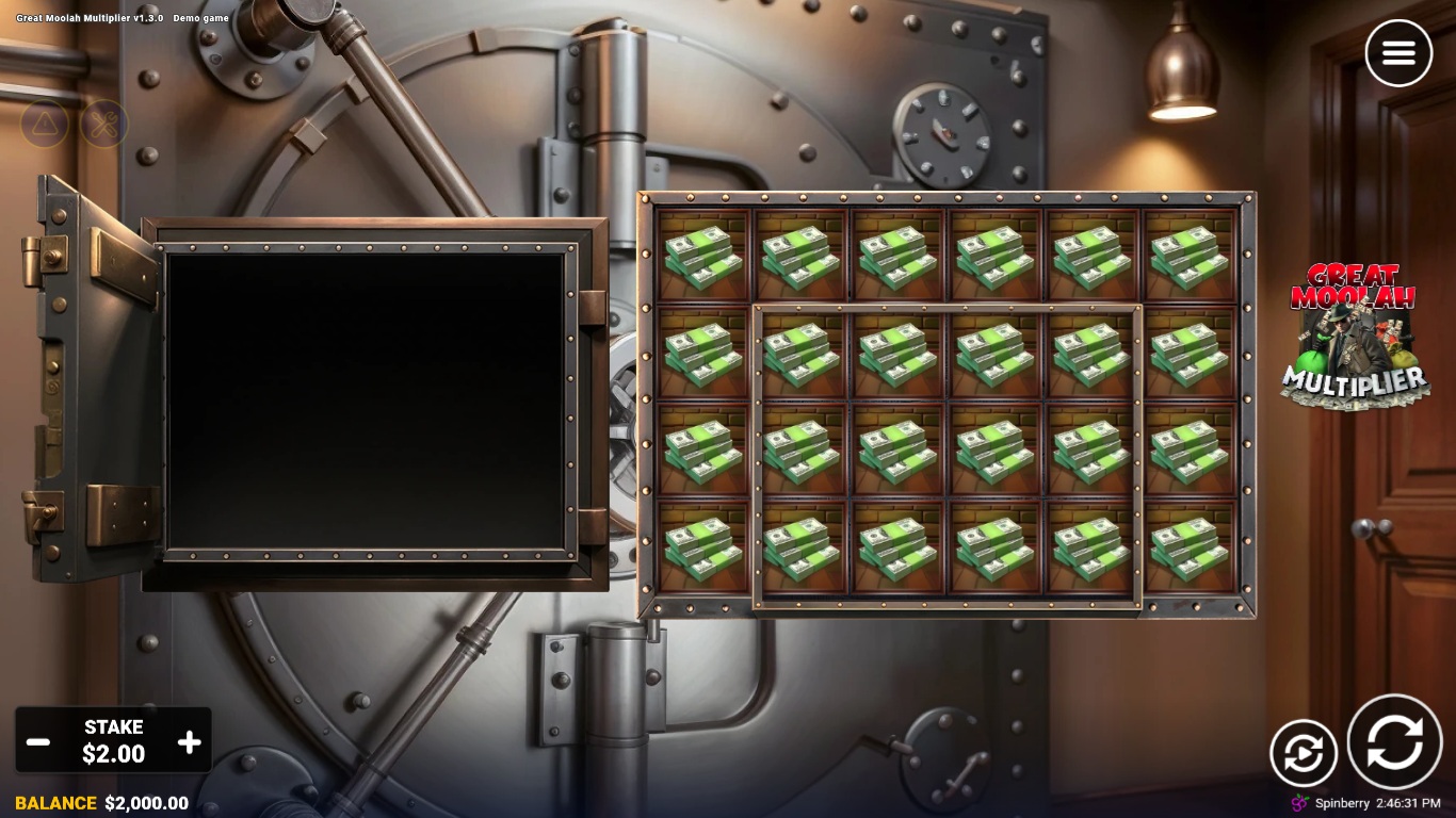 Great Moolah Multiplier slot gameplay showing symbols on a 4x3 board