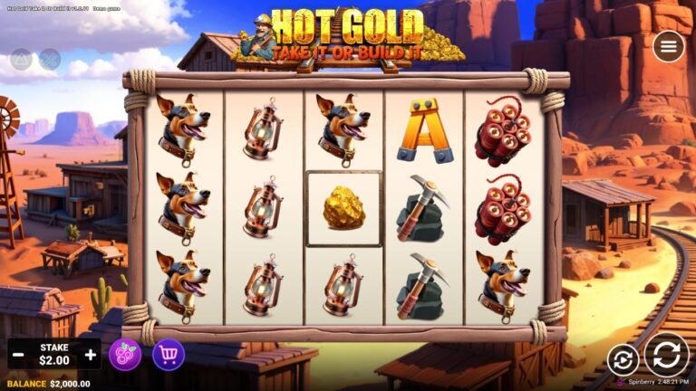 Hot Gold Take It or Build It slot gameplay showing symbols on a 5x3 board