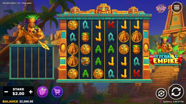 Itzcoatls Empire slot gameplay showing symbols on a 6x5 board