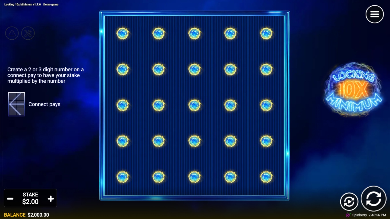 Locking 10x Minimum slot gameplay showing symbols on a 5x5 board