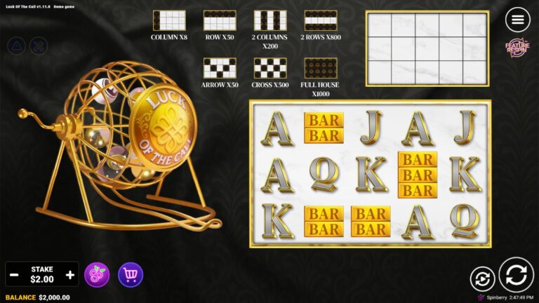 Luck of the Call slot gameplay showing symbols on a 5x3 board