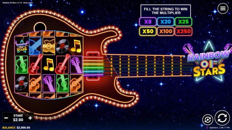 Rainbow of Stars slot gameplay showing symbols on a 5x3 board