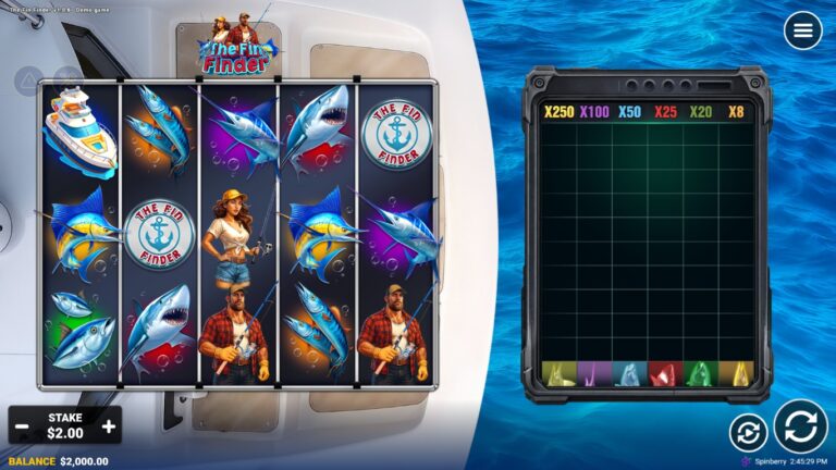 The Fin Finder slot gameplay showing symbols on a 5x3 board