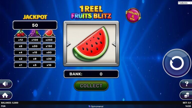 1 Reel - Fruits Blitz slot gameplay showing symbols on a 1x1 board