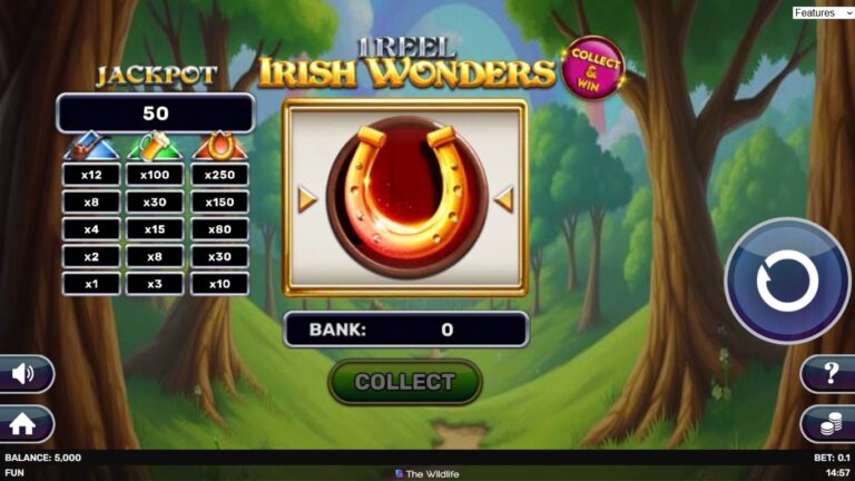 1 Reel - Irish Wonders slot gameplay showing symbols on a 1x1 board