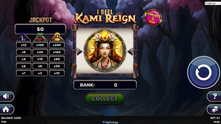 1 Reel - Kami Reign slot gameplay showing symbols on a 1x1 board