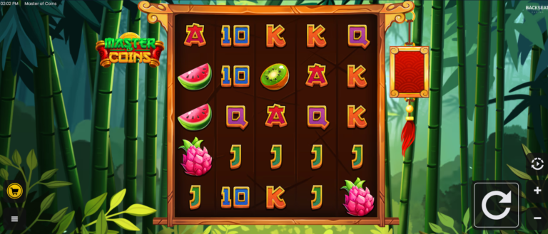 Master of Coins slot gameplay showing the five-reel board and bamboo setting
