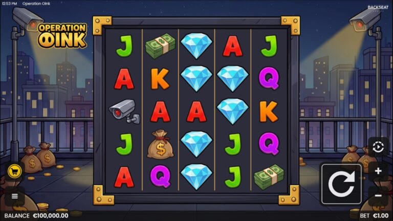 Operation Oink slot gameplay showing the reels and game controls