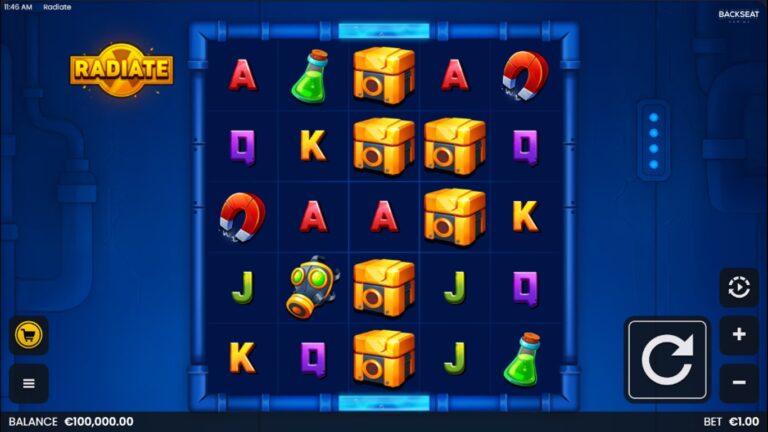 Radiate slot gameplay showing the reels and game controls