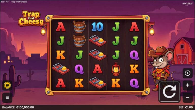 Trap that Cheese slot gameplay showing the reels and game controls