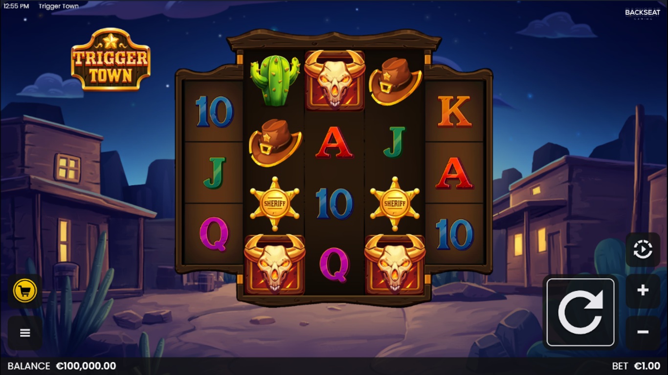 Trigger Town slot gameplay showing the reels and game controls