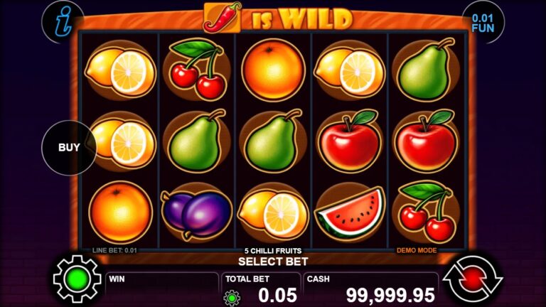 5 Chilli Fruits gameplay with five reels of oranges, cherries, pears and plums