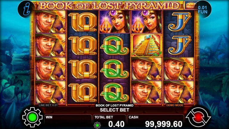 Book of Lost Pyramid gameplay with explorer symbols and a pyramid on five reels