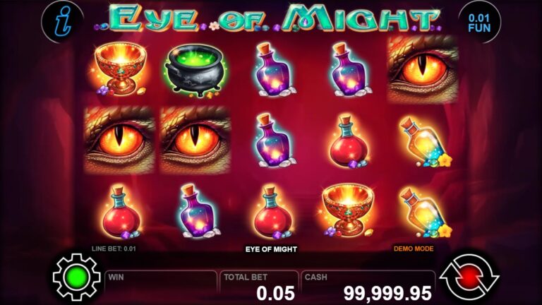 Eye of Might gameplay with potion bottles, a chalice and dragon-eye symbols