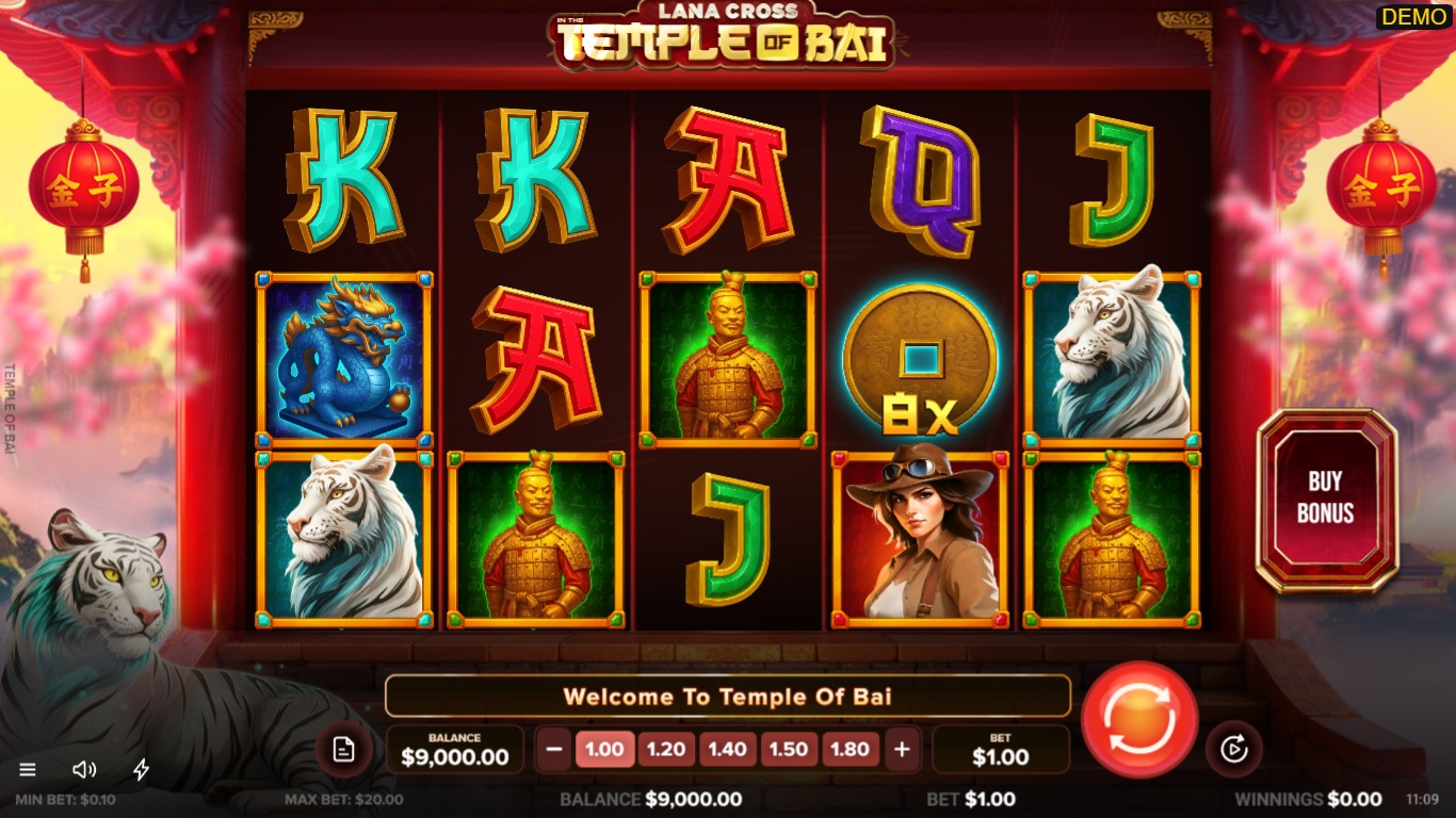 Lana Cross in the Temple of Bai gameplay with temple symbols and gold coin