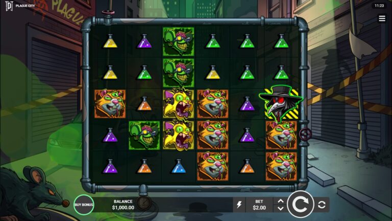 Plague City gameplay on its six by five mutant and chemical flask grid